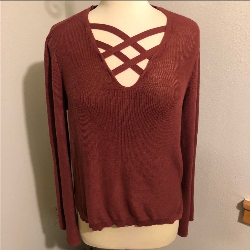 Pink Rose | burnt orange cut out bell sweater.SZ L